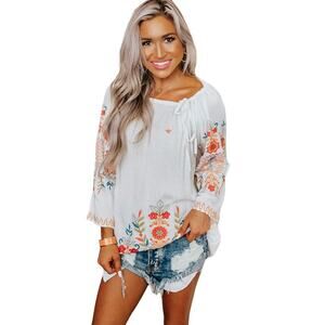 Impressions Floral Embroidered Tunic Off or On Shoulder Size Small Bohemian